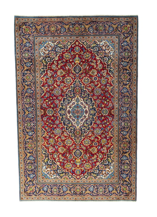 Tapis rouge Keshan noué à la main - 298 X 196 cm