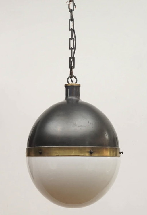 Grande lampe suspendue en bronze et verre Hicks, États-Unis