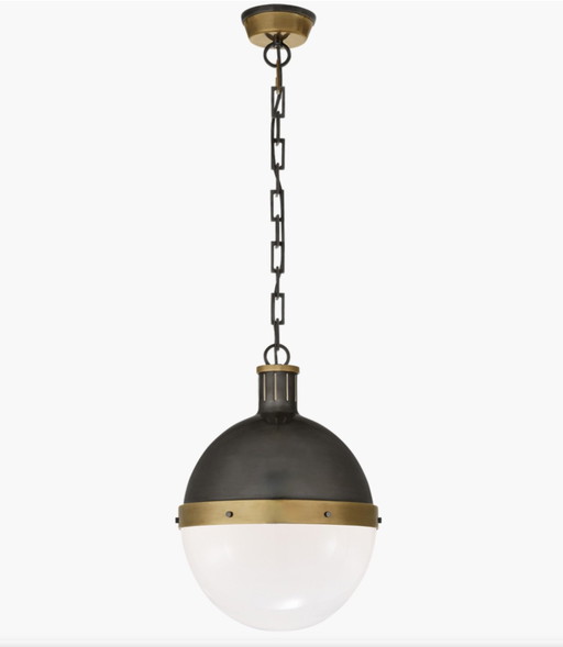 Grande lampe suspendue en bronze et verre Hicks, États-Unis