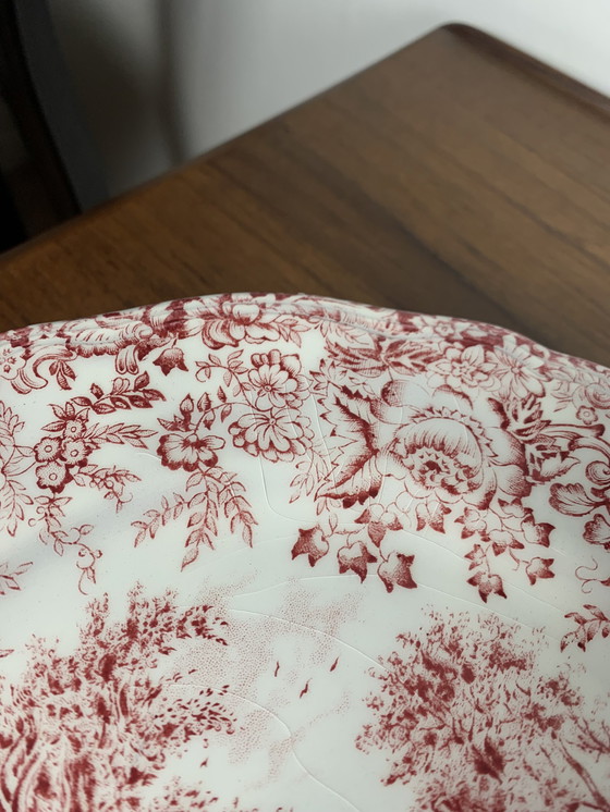 Image 1 of Set de 6 assiettes plates anglaises, tons rouges