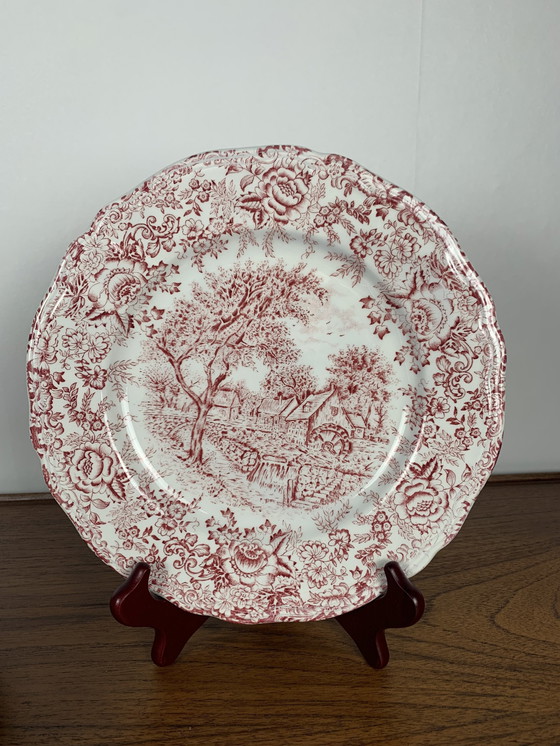 Image 1 of Set de 6 assiettes plates anglaises, tons rouges