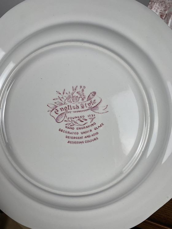 Image 1 of Set de 6 assiettes plates anglaises, tons rouges