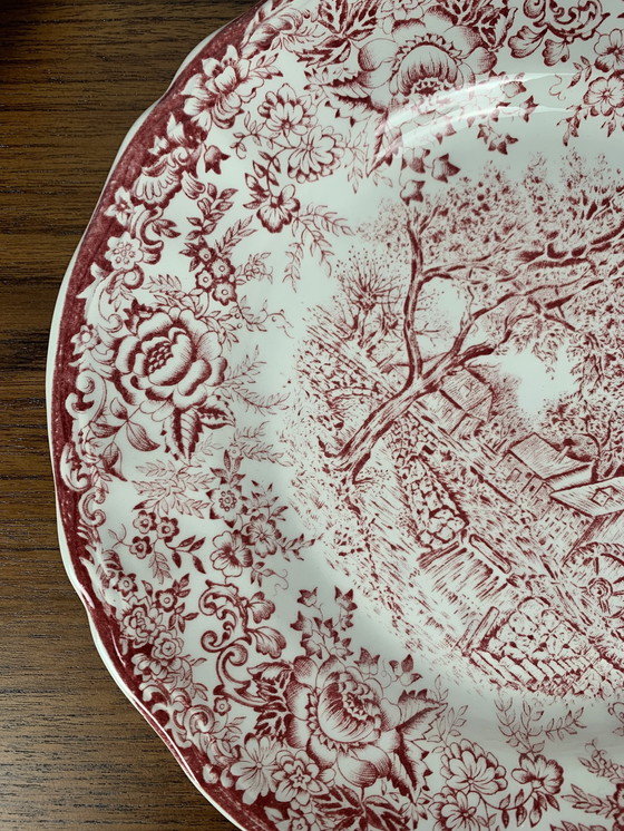 Image 1 of Set de 6 assiettes plates anglaises, tons rouges