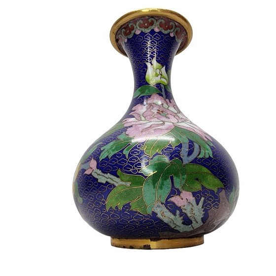 Image 1 of Vase Vintage Bleu Cloisonné