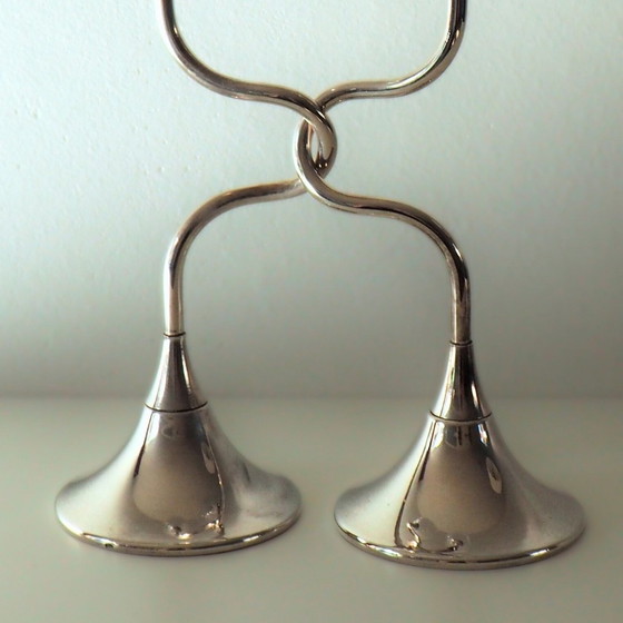 Image 1 of Paire de flûtes de mariage ou de fiançailles en cristal argenté