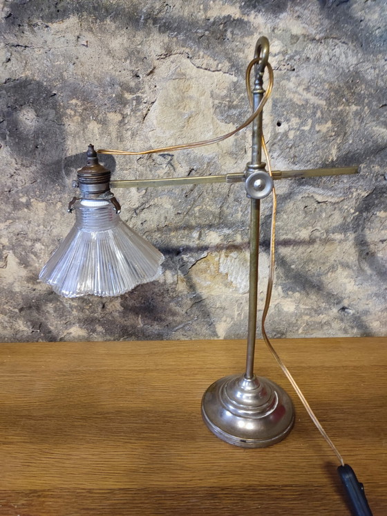 Image 1 of Lampe De Bureau Bronze Et Cristal Articulée