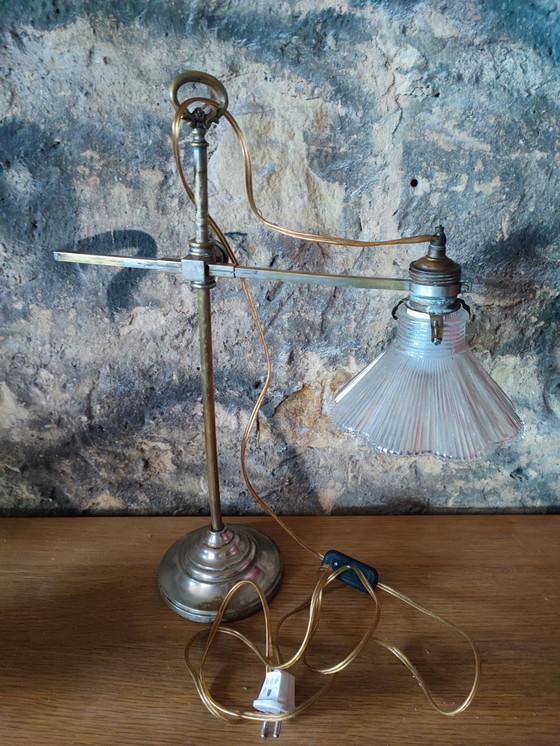 Image 1 of Lampe De Bureau Bronze Et Cristal Articulée