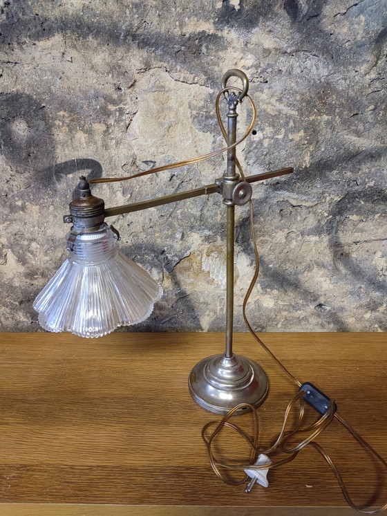 Image 1 of Lampe De Bureau Bronze Et Cristal Articulée