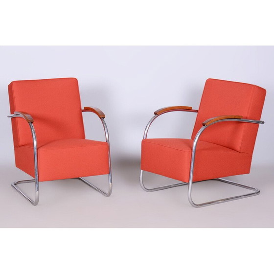 Image 1 of Paire de fauteuils Bauhaus vintage en acier tubulaire par Mücke Melder, Tchécoslovaquie 1930