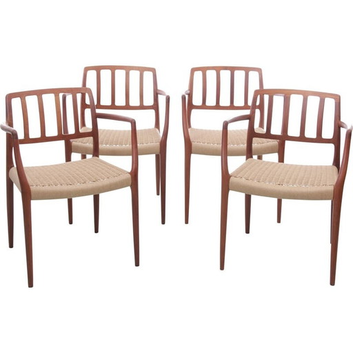 Ensemble de 4 fauteuils scandinaves vintage modèle 66 en teck par Niels O. Møller