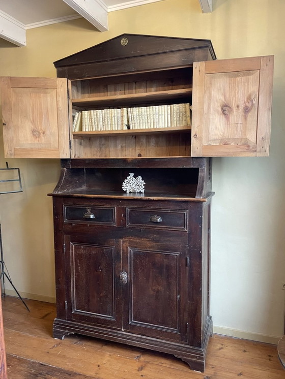 Image 1 of Buffet ancien français Armoire de cuisine Armoire de service Bois Rustique 2 Pièces