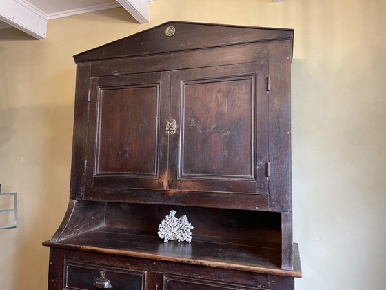 Image 1 of Buffet ancien français Armoire de cuisine Armoire de service Bois Rustique 2 Pièces