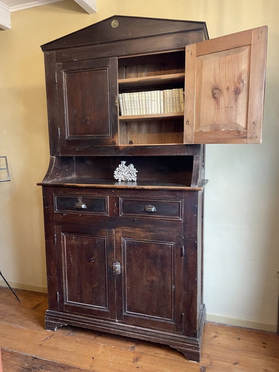 Image 1 of Buffet ancien français Armoire de cuisine Armoire de service Bois Rustique 2 Pièces