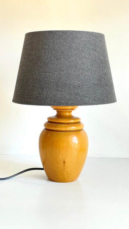 Lampe Bois Massif Et Tissu Vintage 