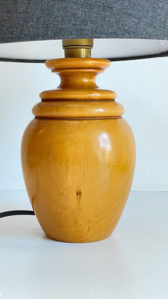 Image 1 of Lampe Bois Massif Et Tissu Vintage 