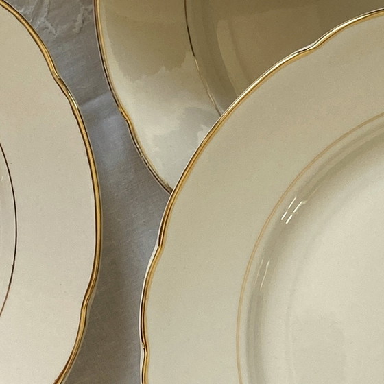 Image 1 of Lot De 6 Assiettes Plates Faïence Ancienne Couleur Beige Et Dorure Villeroy Et Boch