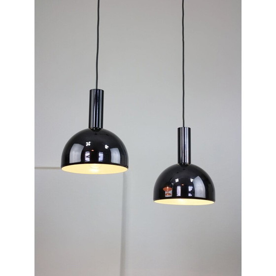 Image 1 of Paire de lampes suspendues vintage minimalistes en chrome