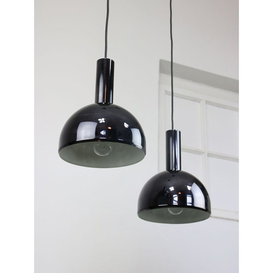 Image 1 of Paire de lampes suspendues vintage minimalistes en chrome