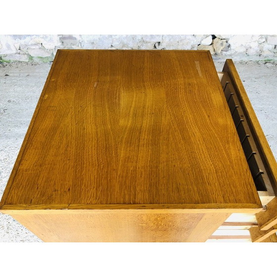 Image 1 of Meuble de rangement bas vintage en chêne blond avec roulettes, 1960