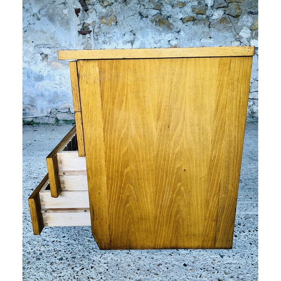 Image 1 of Meuble de rangement bas vintage en chêne blond avec roulettes, 1960