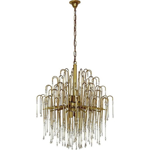 Lustre italien du milieu du siècle en laiton et verre, 1970