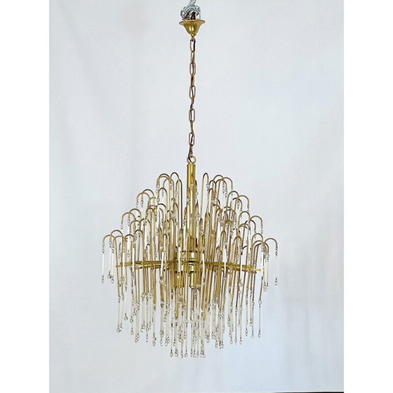 Image 1 of Lustre italien du milieu du siècle en laiton et verre, 1970