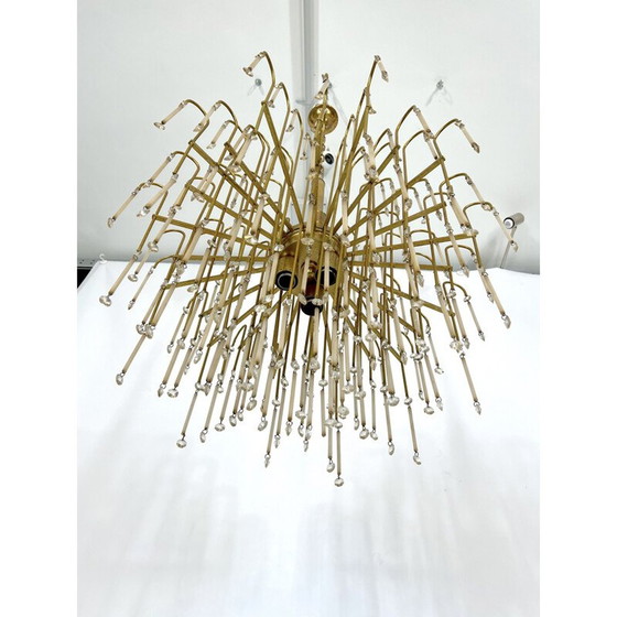 Image 1 of Lustre italien du milieu du siècle en laiton et verre, 1970