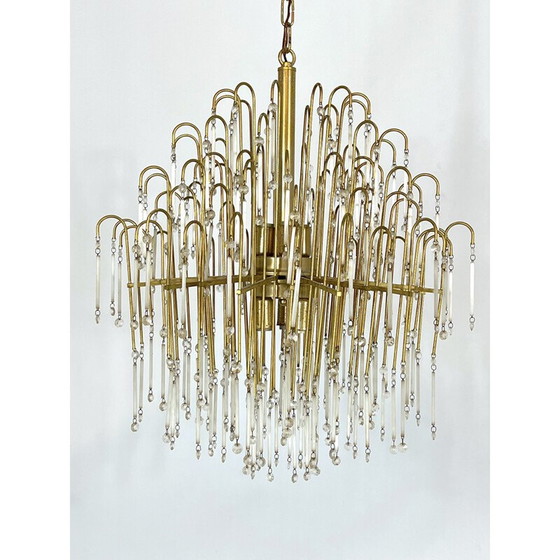 Image 1 of Lustre italien du milieu du siècle en laiton et verre, 1970
