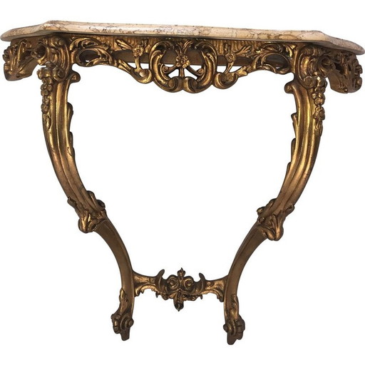 Console vintage en bois doré et marbre