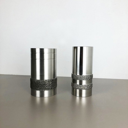 Paire de vases en acier vintage, Allemagne 1970