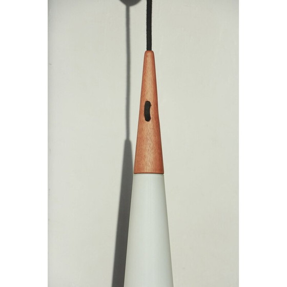 Image 1 of Lampe suspendue vintage en teck et verre opalin par Uno et Östen Kristiansson pour Luxus, 1970