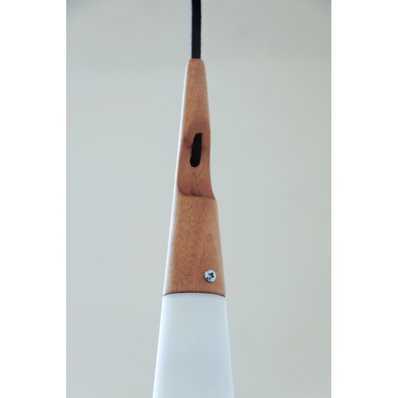 Image 1 of Lampe suspendue vintage en teck et verre opalin par Uno et Östen Kristiansson pour Luxus, 1970