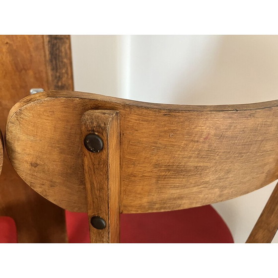 Image 1 of Ensemble de 4 chaises vintage en bois et vinyle rouge