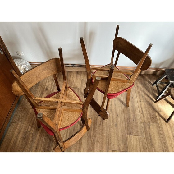 Image 1 of Ensemble de 4 chaises vintage en bois et vinyle rouge