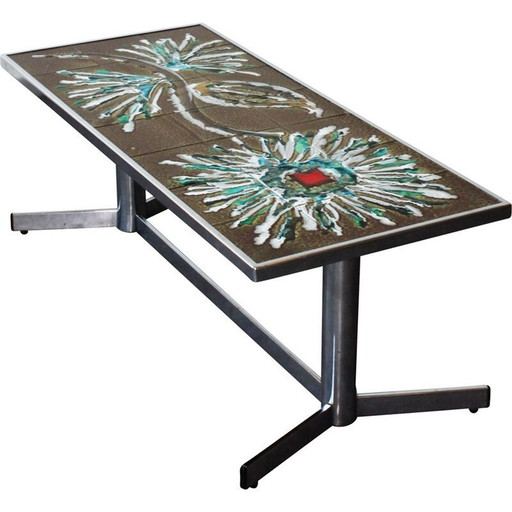 Table basse vintage en céramique et chrome