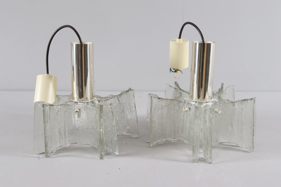 Image 1 of J.T. Kalmar. Lot de 2 Lustres Mid Century Stern en verre glacé/Murano de Kalmar, Autriche, Années 1960