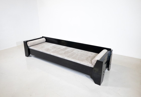 Image 1 of Canapé / lit de jour moderniste, bois noir et tissu, 1960S