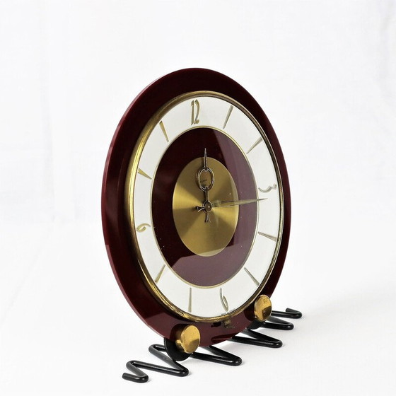 Image 1 of Horloge vintage Bayard en bakélite rouge, blanc et or, 1960