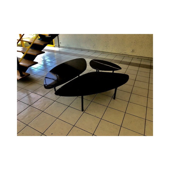 Image 1 of Ensemble de 3 tables en marbre noir - années 1980
