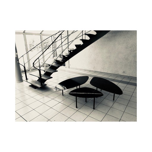 Ensemble de 3 tables en marbre noir - années 1980