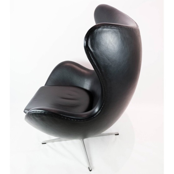Image 1 of Vintage Fauteuil en cuir noir The Egg modèle 3316 par Arne Jacobsen pour Fritz Hansen, 1958
