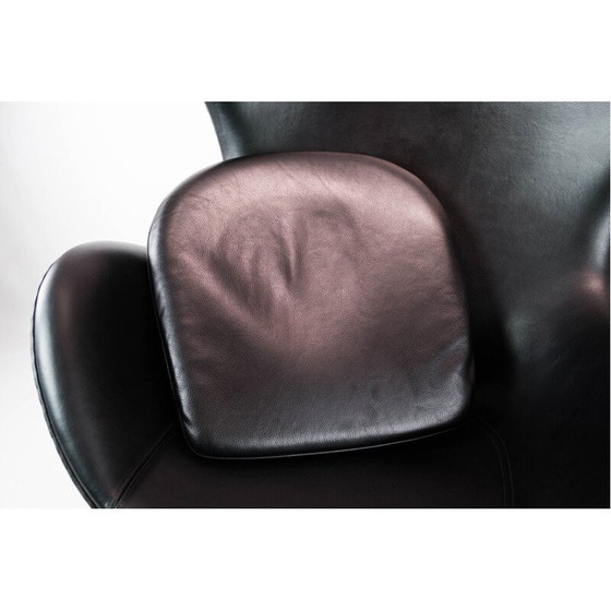 Image 1 of Vintage Fauteuil en cuir noir The Egg modèle 3316 par Arne Jacobsen pour Fritz Hansen, 1958