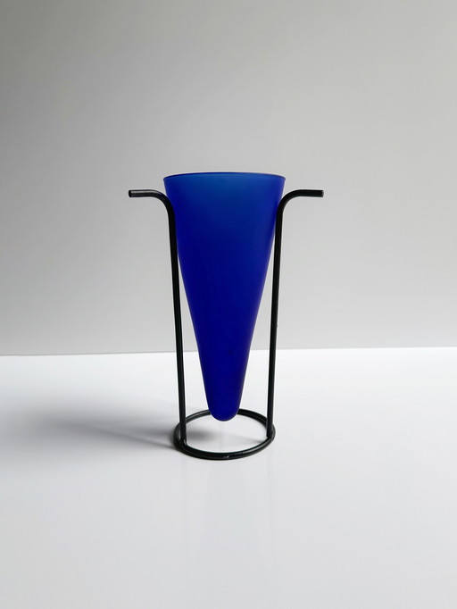 Vintage 90Er 80Er Montana Vase en verre bleu cobalt Y2K Vase à fleurs Memphis Milano Bauhaus postmoderne