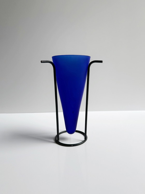 Image 1 of Vintage 90Er 80Er Montana Vase en verre bleu cobalt Y2K Vase à fleurs Memphis Milano Bauhaus postmoderne