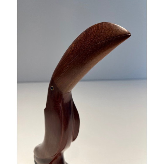 Image 1 of Toucan vintage en bois exotique et yeux en verre, France 1970