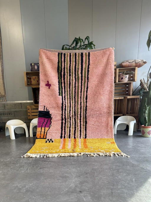 Rose - Tapis berbère marocain en laine Boujad