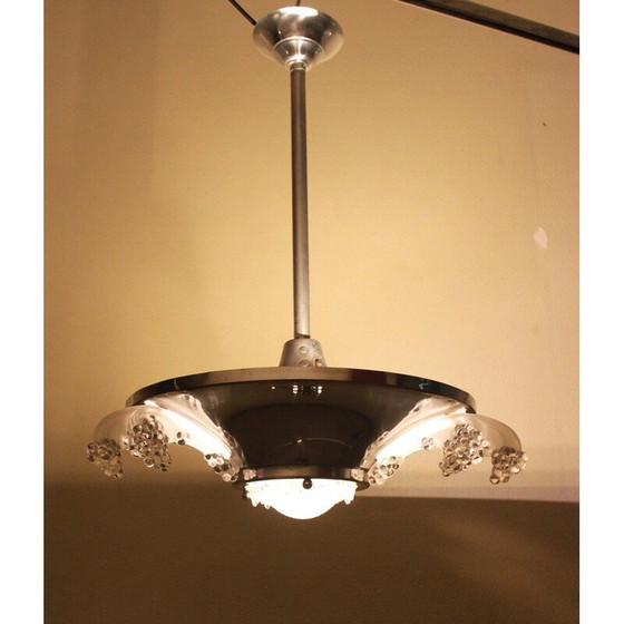 Image 1 of Lampe suspendue Art déco en verre et métal pour Ezan, France années 1920