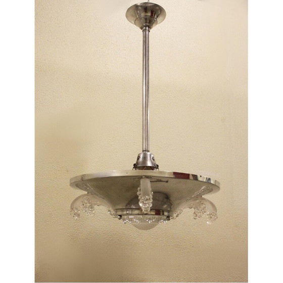 Image 1 of Lampe suspendue Art déco en verre et métal pour Ezan, France années 1920