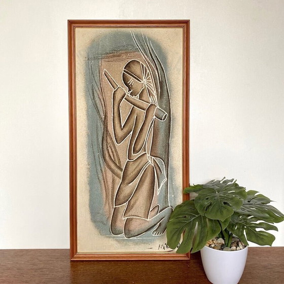 Image 1 of Vintage acrylique sur toile Art africain par Ny'Bandoki, 1950s