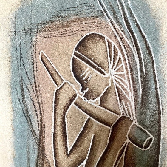 Image 1 of Vintage acrylique sur toile Art africain par Ny'Bandoki, 1950s